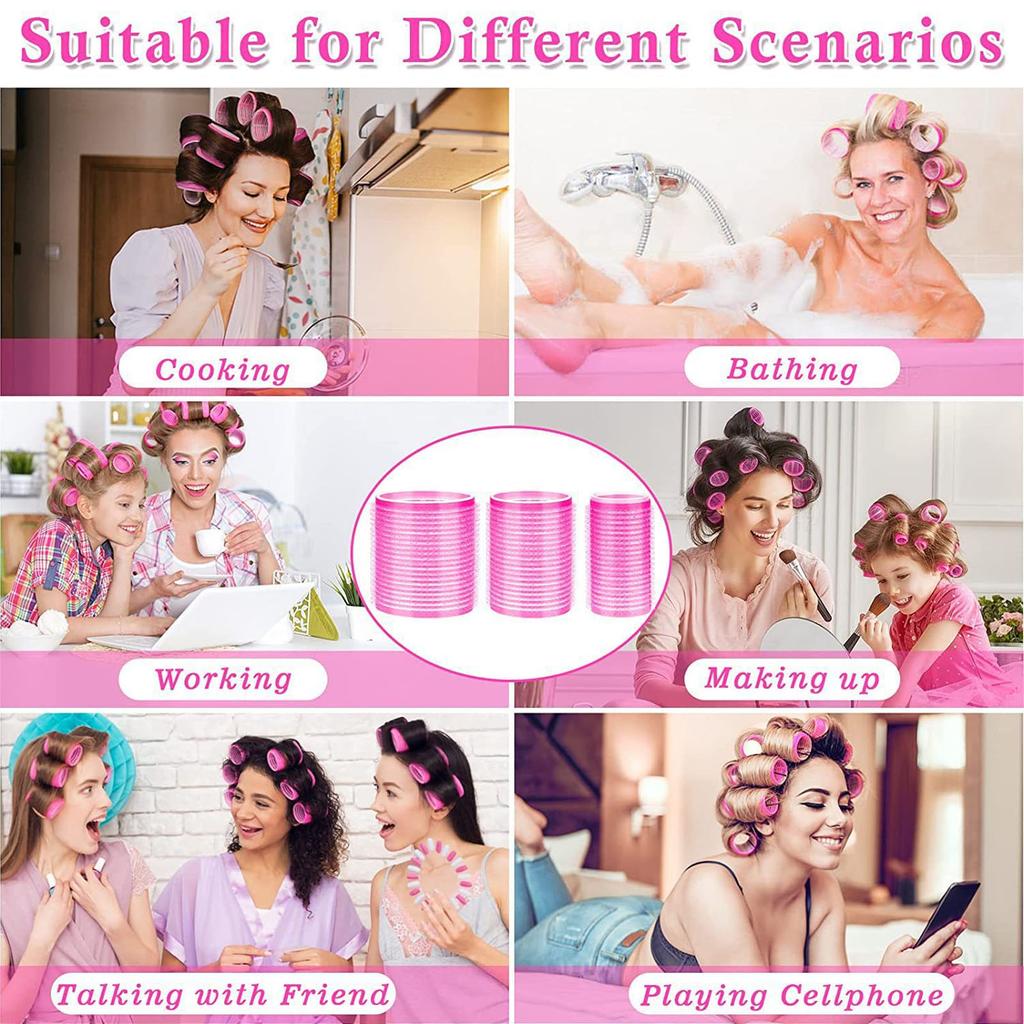 Hair Root Curlers Pink Self Grip Hair Curlers Rollers with Clips for Hair Dressing Styling DIY