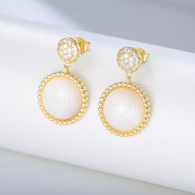 Elegant White Shell Earrings With Zirconia Accents Sterling Geometric Drop Women Gold