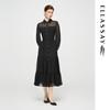 2025 Early Autumn Elegant Black Chiffon Tiered Long Sleeve Dress