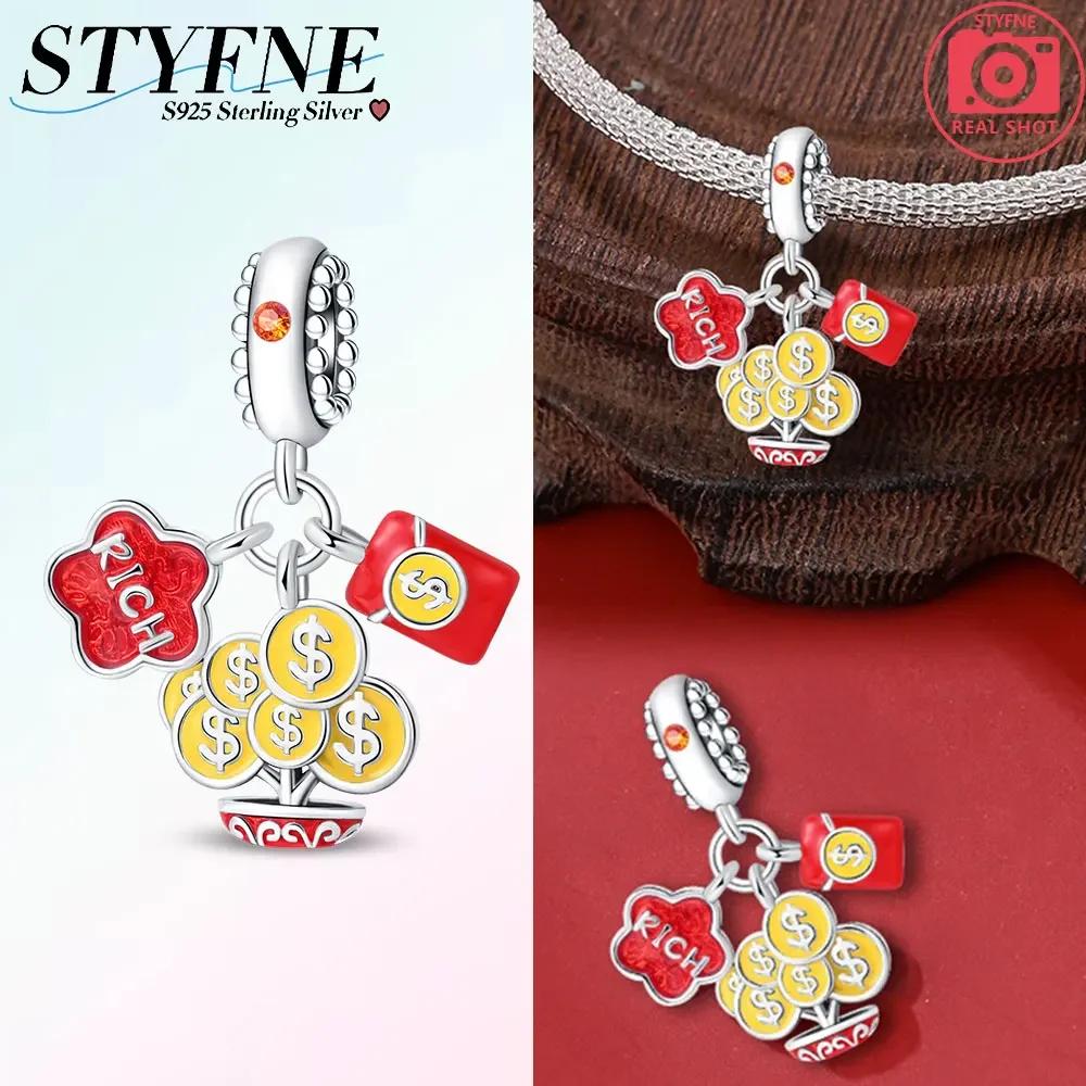 Original Copper Red New Year God Wealth Firecracker Pendant Gold Coin Beads Fit Bracelet Women Diy Gift Accessory