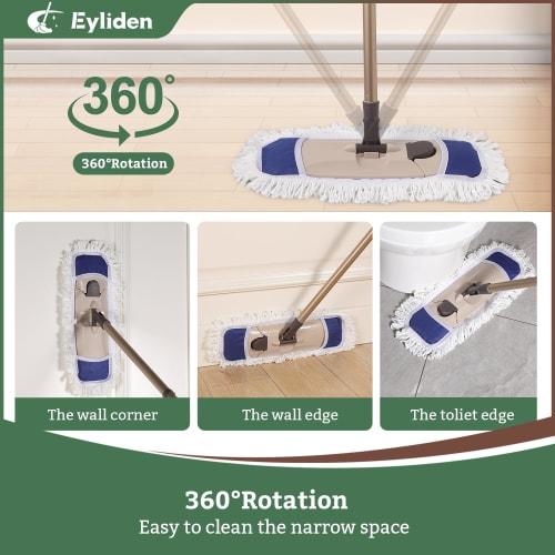 Eyliden Dust Mop with Two Reusable Washable Pads - One-Touch Replacement, Adjustable Height Handle, Wet & Dry Mop for Floor Cleaning, Hardwood, Lamina
