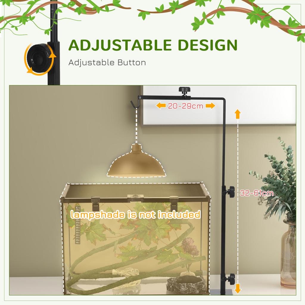 Adjustable Height And Length Reptile Lamp Stand Holder With Hook Hanging Base Black