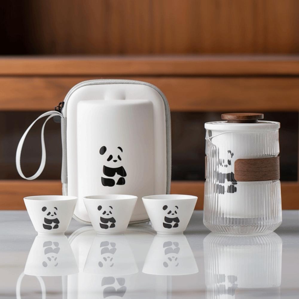 Anti Heat Hand Grip Panda Tea Set Cartoon Chinese Congou Tea Set Ceramic Teapot  Travel Tourism