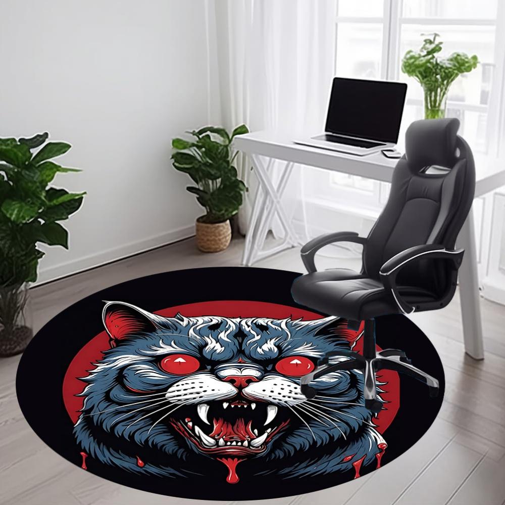 1pc Bloodthirsty Feline Office Round Area Rug, Under Office Chairs Bedroom Living Room Home Decor, Room Deco, Available In Various Sizes