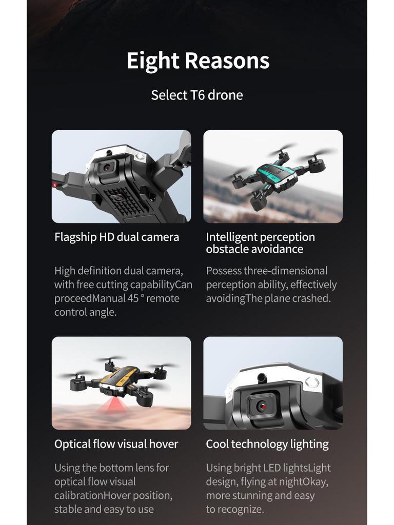 T6 Obstacle Avoidance Drone: HD Aerial Photography, Four-Axis Remote Control Toy