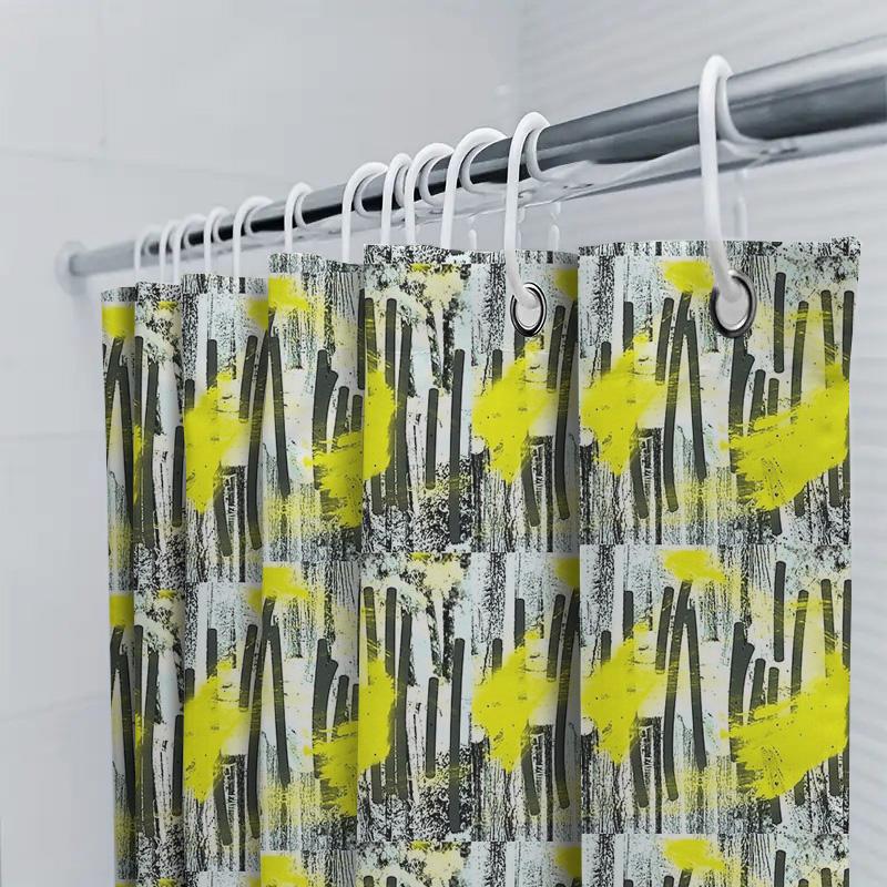 Modern Abstract Shower Curtain Artistic Black Yellow Splash Waterproof Bathroom Decor Set Vintage Textured Fabric Backdrop