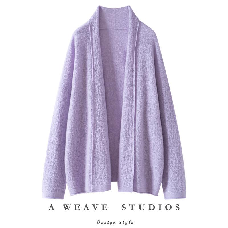 Cashmere Collared Mid-Length Jacquard Knit Cardigan - Long-Sleeved Autumn/Winter Commuter Style for Women
