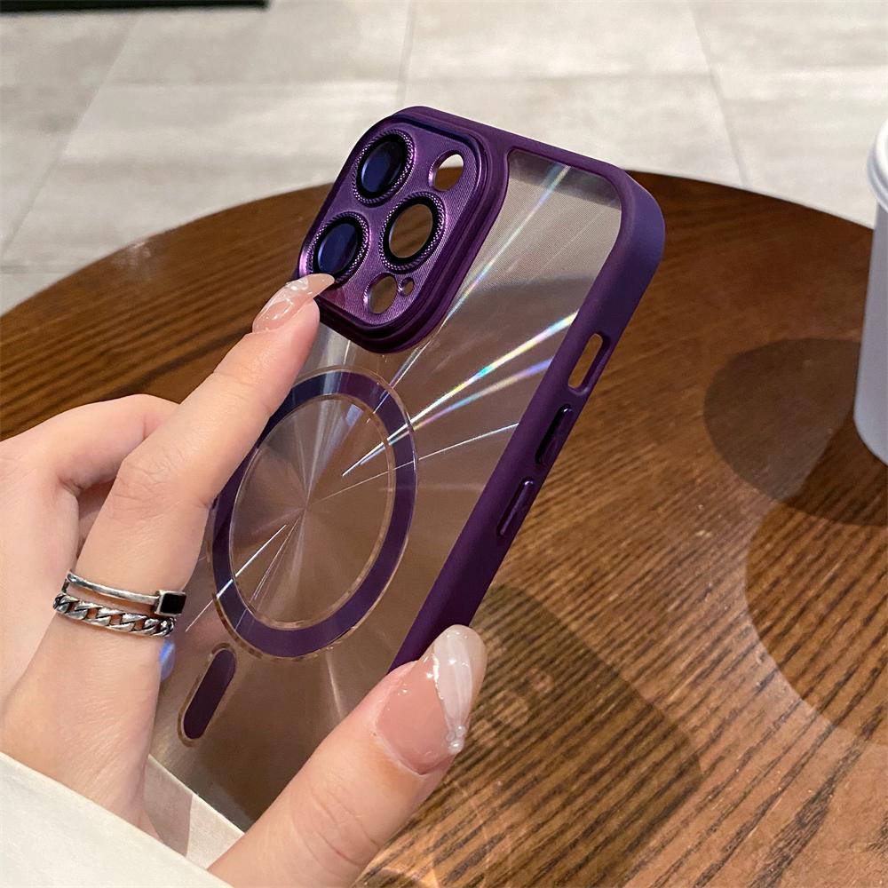 Aurora Laser Magnetic Clear Case For iPhone 15 14 Plus 13 11 12 Pro Max For Magsafe Wireless Charge CD Pattern Transparent Cover