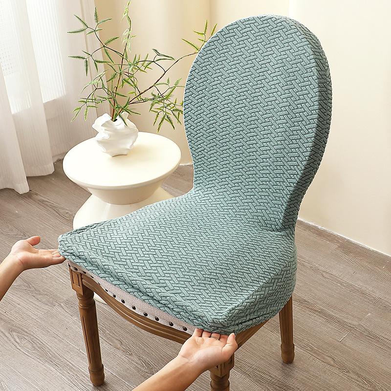 2pcs Oval Dining Table Chair Cover Stretch Backrest Round Back Dining Chair Cover Jacquard Chair Case Seat Cover for Home Hotel