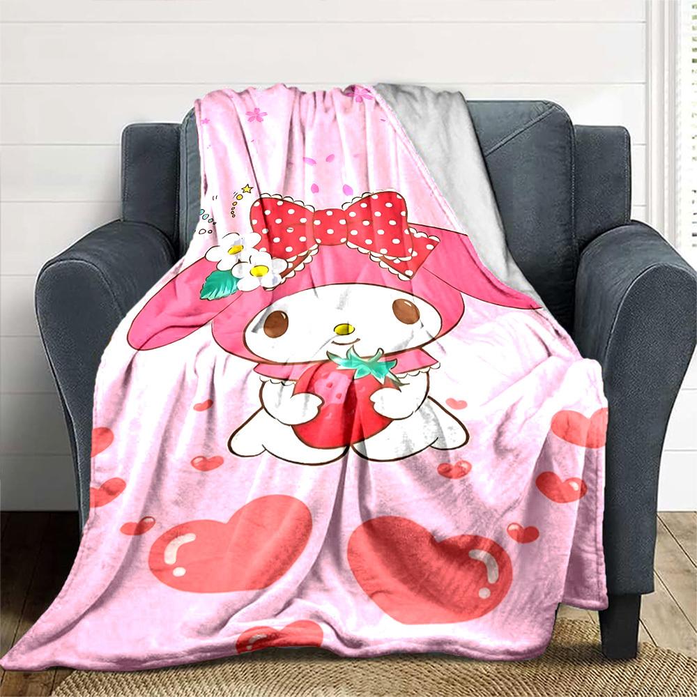 1 Stück My Melody Erdbeer-Decke Leichte Flanell-Kuscheldecke für Sofa Bett Reise Camping Wohnzimmer Büro Couch Stuhl