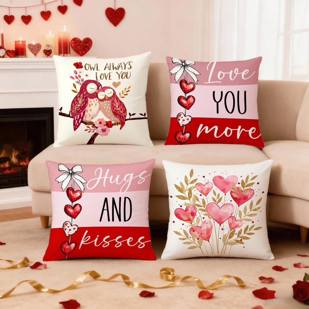 Vikama Valentine'S Day Gift Cushion Set Owl And Love Sofa Bedroom Home Decoration Pillowcase Without Inner Core