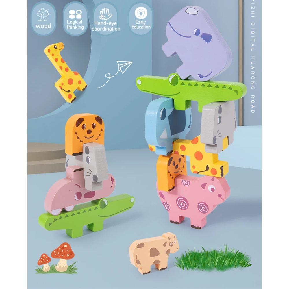 Animal Blocks Wooden Toys Matching Stacking Balance Thinking Sorting Board Game Montessori Sensory Educational Toys for Children