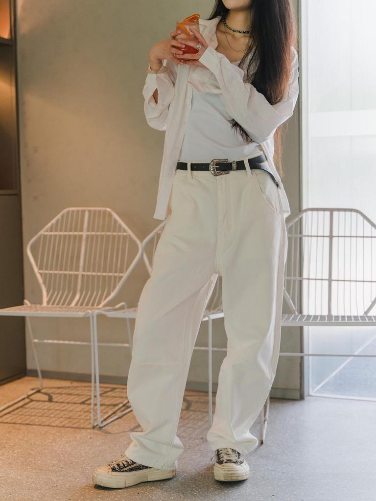 Sickle Women's Wide-Leg Retro White Jeans (Style 3049)