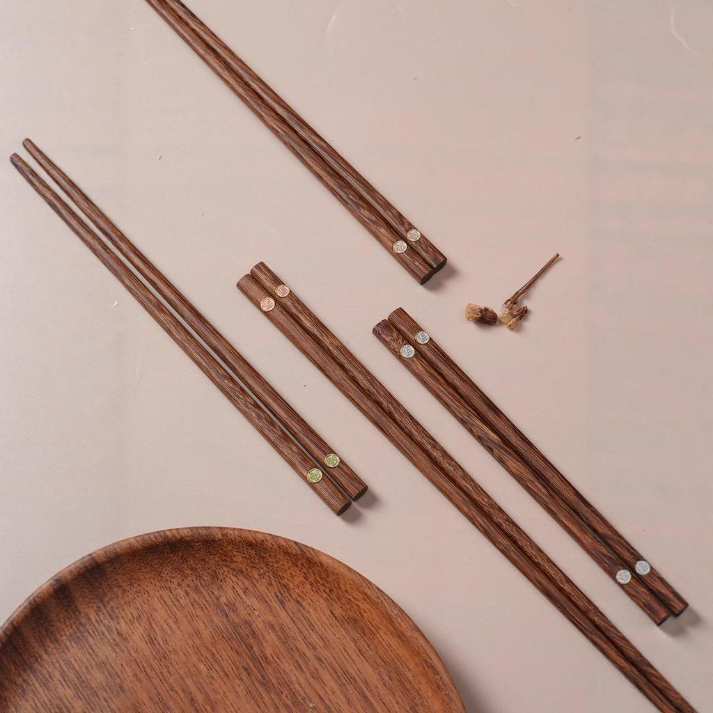 Inlaid Chicken Wing Wood Chopsticks Set - Five Blessings Design, Solid Wood, No Paint or Wax, One Chopstick per Person for Personal Use.