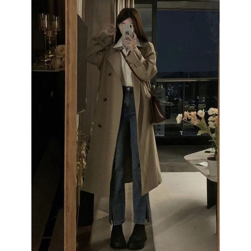 Khaki Trench Coat Women's Medium and Long New Coat