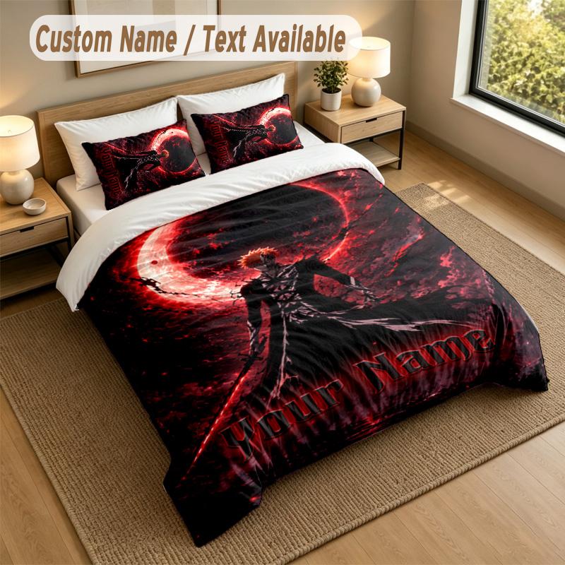 3Pcs Bedding Set Custom Name Text, 1 Sheet 2 Pillowcases Home Bed DecorBleach Anime