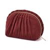 Francfranc Velvet Pleated with Compact Cosmetic Storage Pouch, Small, Wine, Pocket,