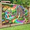 2D plane dreamy colorful waterfall party banner featuring lush greenery waterfall and rainbow sky polyester fiber