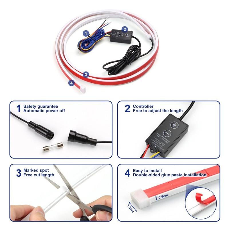 LED Car Daytime Running Light Strip - Pink & Yellow Dual Color Plug And Play Start Scan Turn Signal 12V Universal Car Hood Light