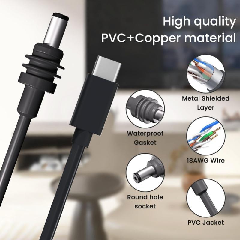 Rectangular Satellite DC Power Cable Replacement USB C To DC 100W 2m/6.5ft For 65W PD Power Supply