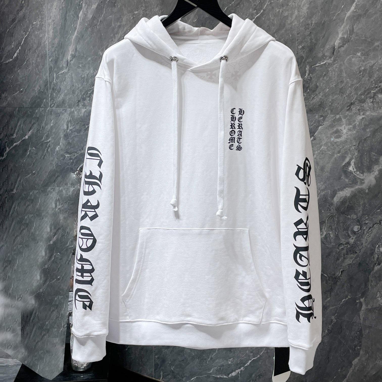 

8635 CHROME HEARTS New Spring and Autumn Plus-size Thin Style Classic Style Logo Hooded Sweatshirt for Couples XL білий