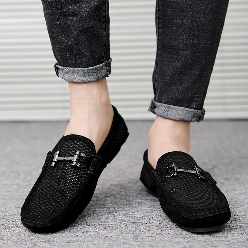 Fashion Size 37-46 Breathable Suede Leather Loafers Men Hot Sale Flat Men's Shoes Classic Driving Shoes Fashion Casual Summer Moccasins