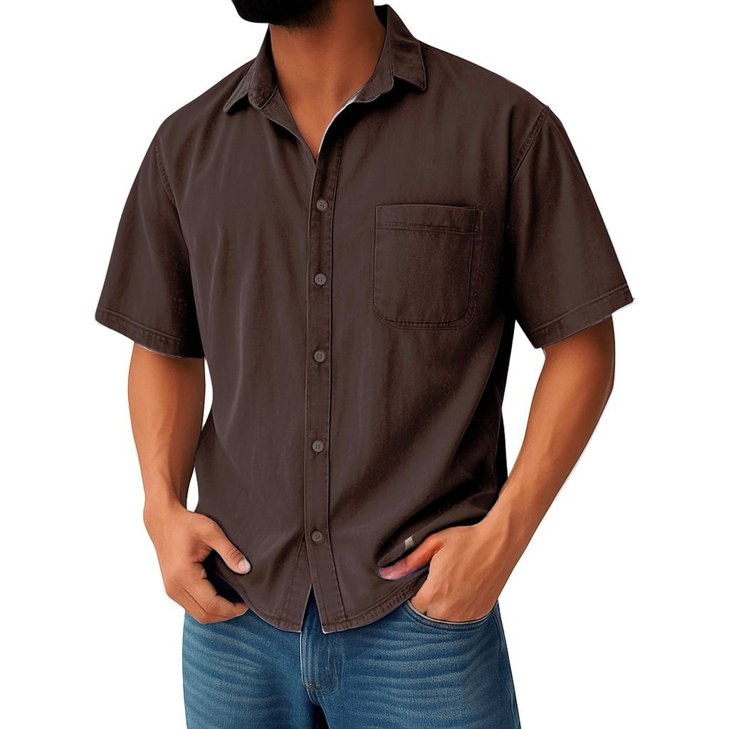 Men's Vintage Button Down Bowling Shirts Short Sleeve Summer Beach Shirt