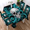 Blue Skull Tablecloth Gothic Tablecloth Black and White Watercolor Decorative Tablecloth Washable Stain Proof Tablecloth