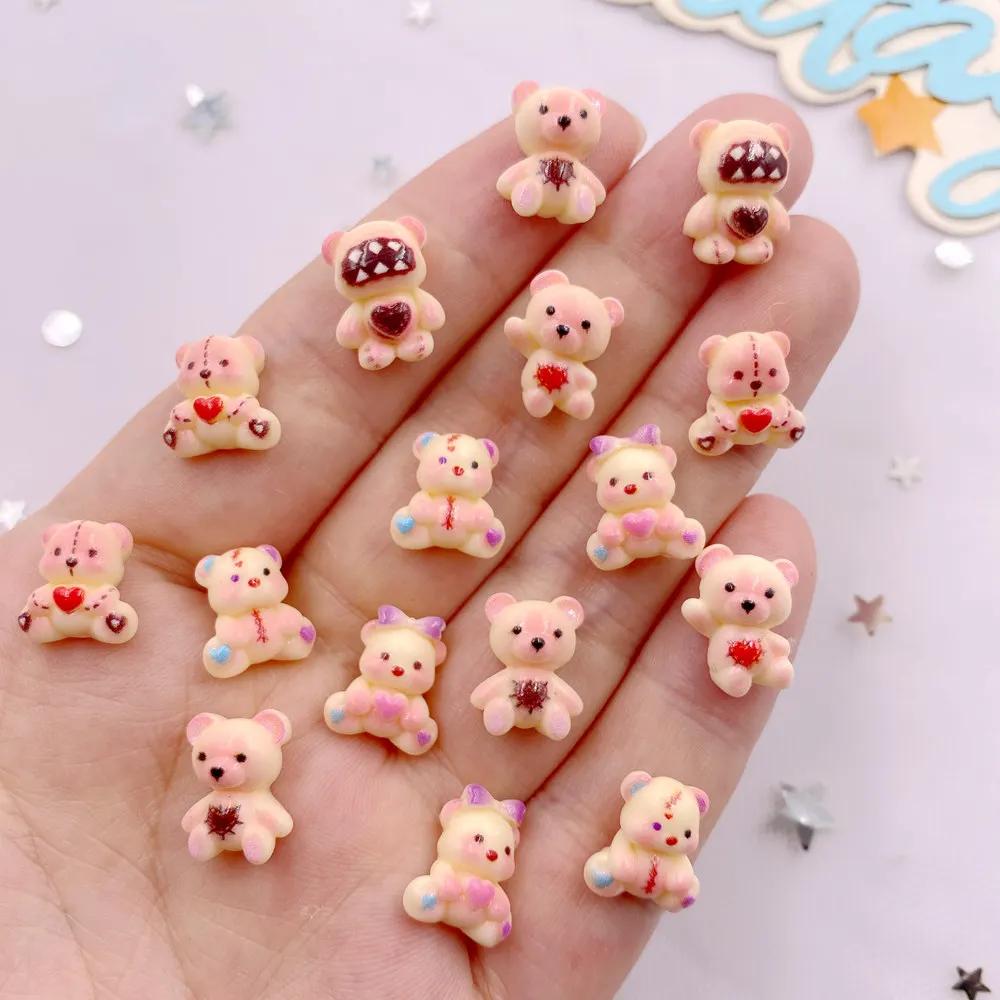 50pcs Resin Colorful Cartoon Love Bowknot Bear Figurines Flat Back Nail Art Decor DIY Scrapbook Jewellery Accessories Crafts