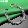 Bracciale Semplice a Maglia Intrecciata Laterale in Argento Sterling 925 Gioiello Regalo