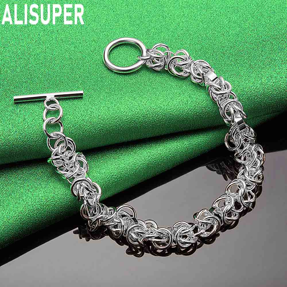 Bracciale Semplice a Maglia Intrecciata Laterale in Argento Sterling 925 Gioiello Regalo
