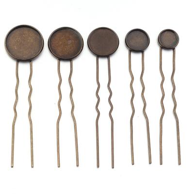 10pcs/lot Metal Hairpin Hair Clips Antique Bronze Cabochon Blank Base Setting Bezel Tray For DIY Jewelry Making Hair Accessories