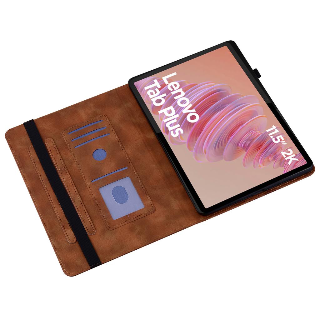 For Lenovo Tab Plus Leather Case Heart Imprint Foldable Stand Card Slot Stylus Holder Tablet Cover