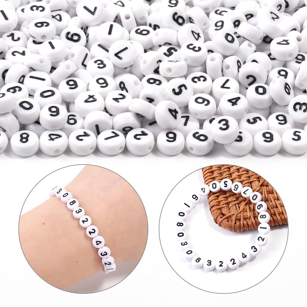 100pcs/Lot Color Acrylic Number Beads Round Flat Spacer Charm Bead for Jewelry Making DIY Bracelet Necklace Accessories