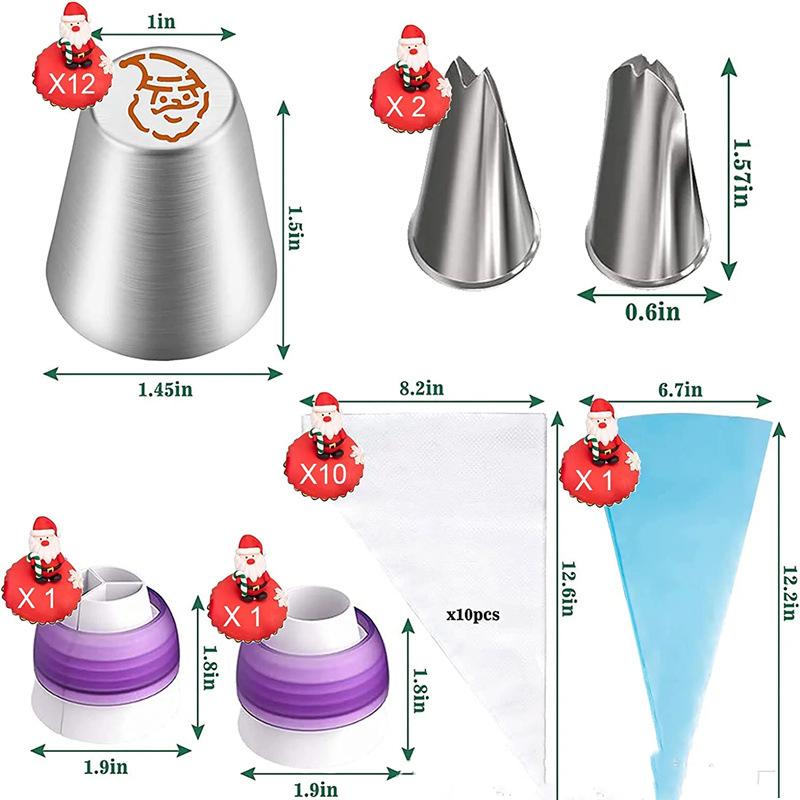 Pastry Bag Piping Nozzle Christmas Series Tips Kitchen Cake Frosting Pipeline Cream Cake Decoration Tool Reusable Nozzle Set