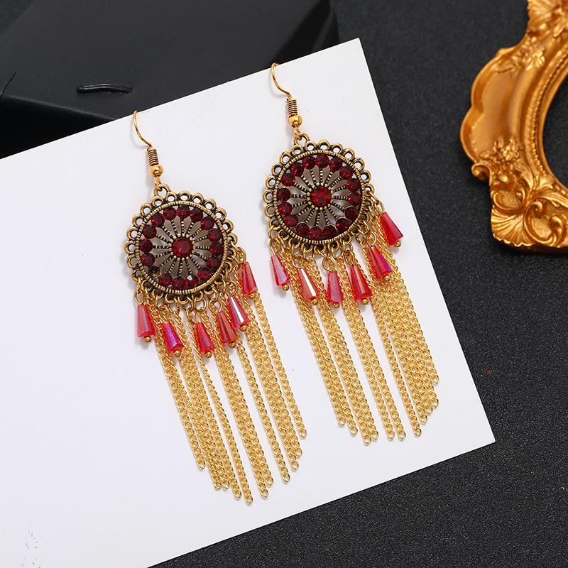 Vintage court ancient gold long fringed earrings women's bohemian ethnic style earrings vacation travel photography temperament earrings