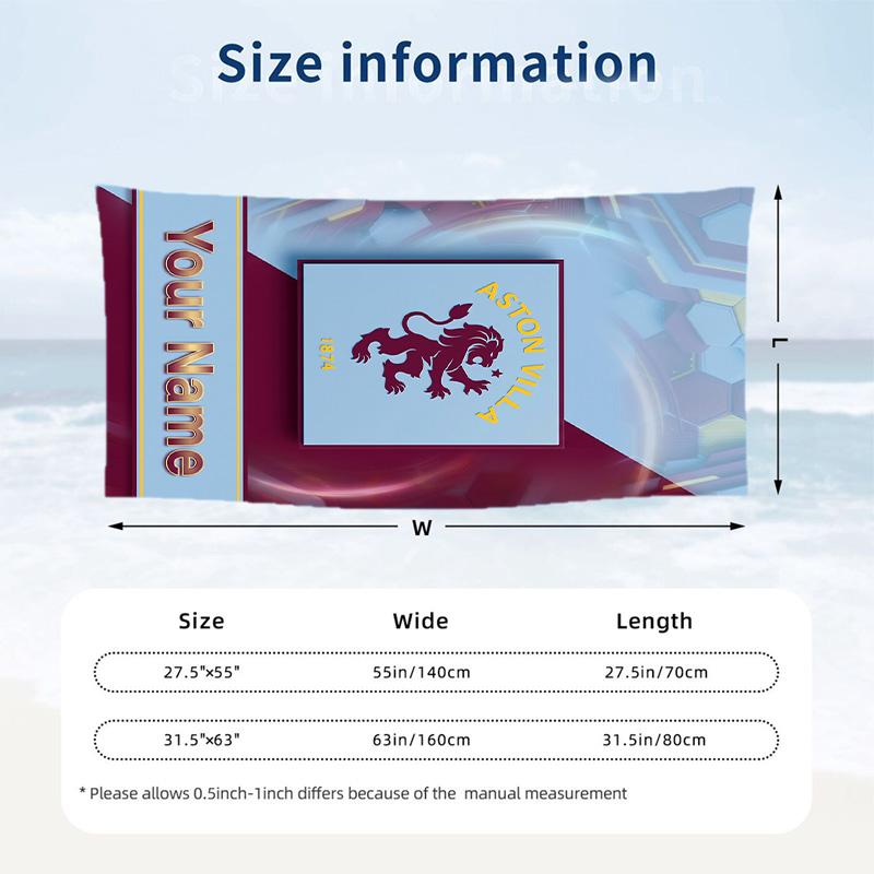 Beach Towel Aston Villa Print Custom Name Text Soft Towel for Swimming Pool