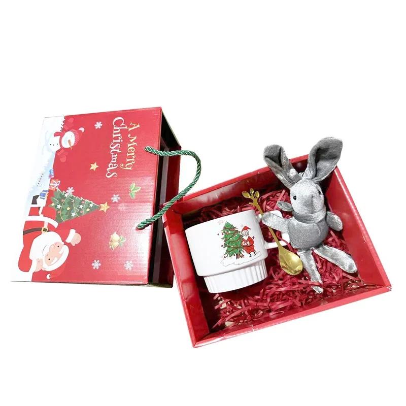Santa Claus Ceramic Mug Christmas Gifts Coffee Cup with Gift box and spoon Rabbit doll Breakfast Milk Cup Home/Office Water Cup