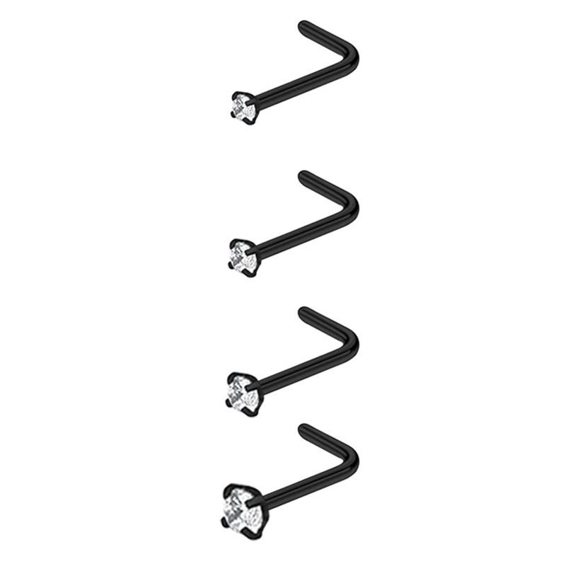 4/12PCS Stainless Steel Zircon Nose Piercing Stud Set L Shape Nose Ring Lot Twist Nose Ring Stud Bulk Body Piercing Nariz Pack