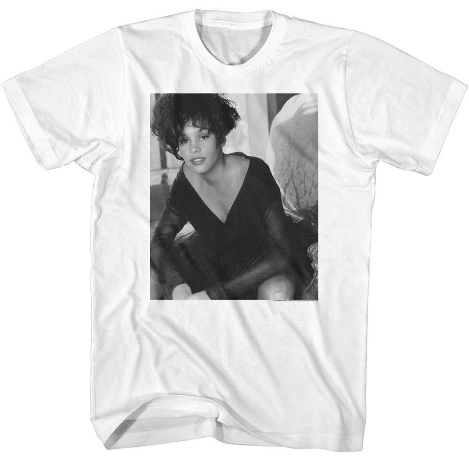 Whitney Houston BW Lean White T-Shirt M