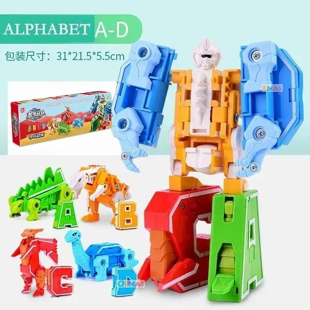 26 letras A-Z Alfabeto Animal Dinossauro Guerreiro Figuras de Ação de Deformação Robô de Transformação Brinquedos Para Crianças Presente Brinquedos