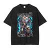 T-shirt da Uomo e Donna con Charms Anime, Retro, Lavaggio, Cotone Puro, Stampa Anime, Manica Corta per Amanti degli Anime, Maglietta da Uomo