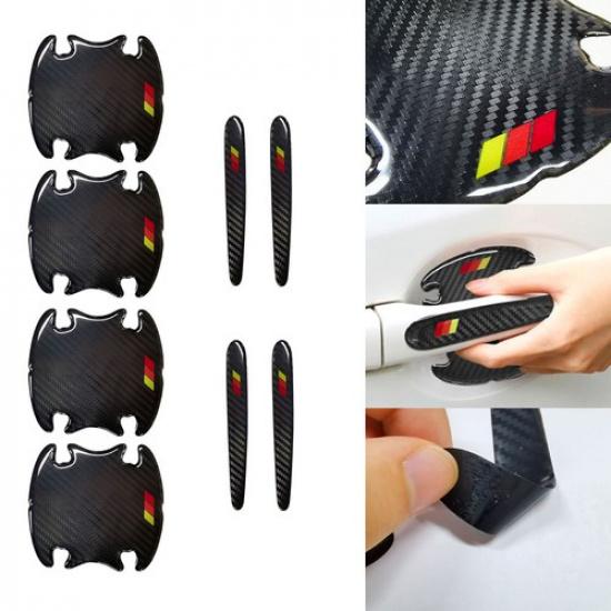 8X Carbon Fiber Door Car Bowl Handle Cup Protector Film Stickers Tri-color Style