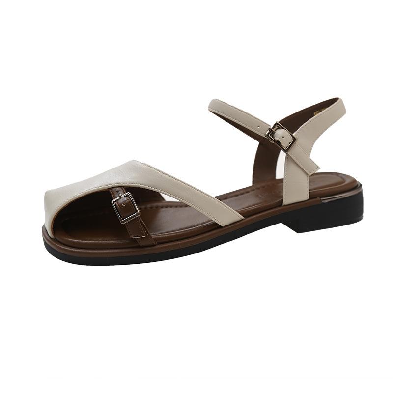 

Flat casual braided Roman sandals women s new summer one-line buckle braided head sandals C1437 40 бежевый