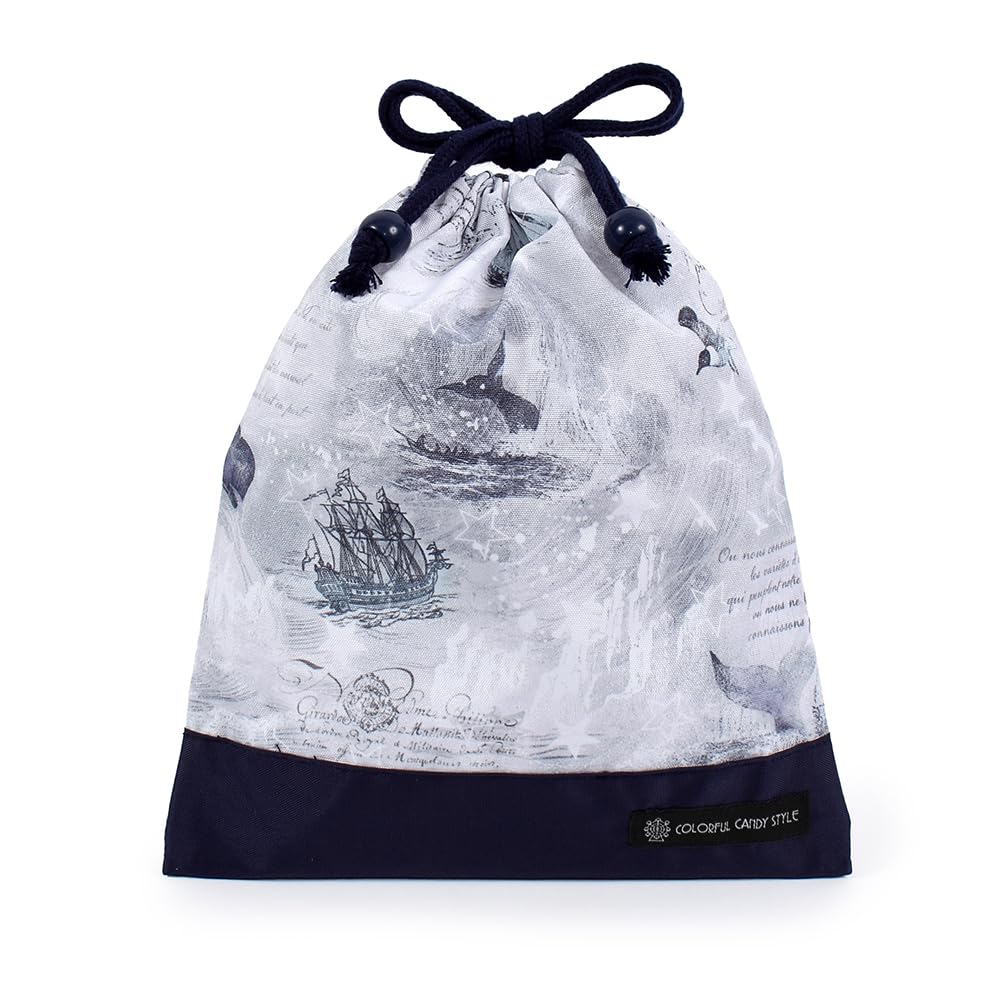 COLORFUL CANDY STYLE Drawstring Lunch No Gusset Name Whale and Logbook Boys Bag, Medium, (with Tag), Water-Repellent, No-Iron, Design, Lightweight,