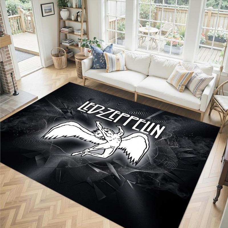 Led Zeppelin Tasarımlı Kristal Kadife Halı Rahat Non?Yatak Odası Oturma Odası Girişi İçin Kaymaz Desenli Halı
