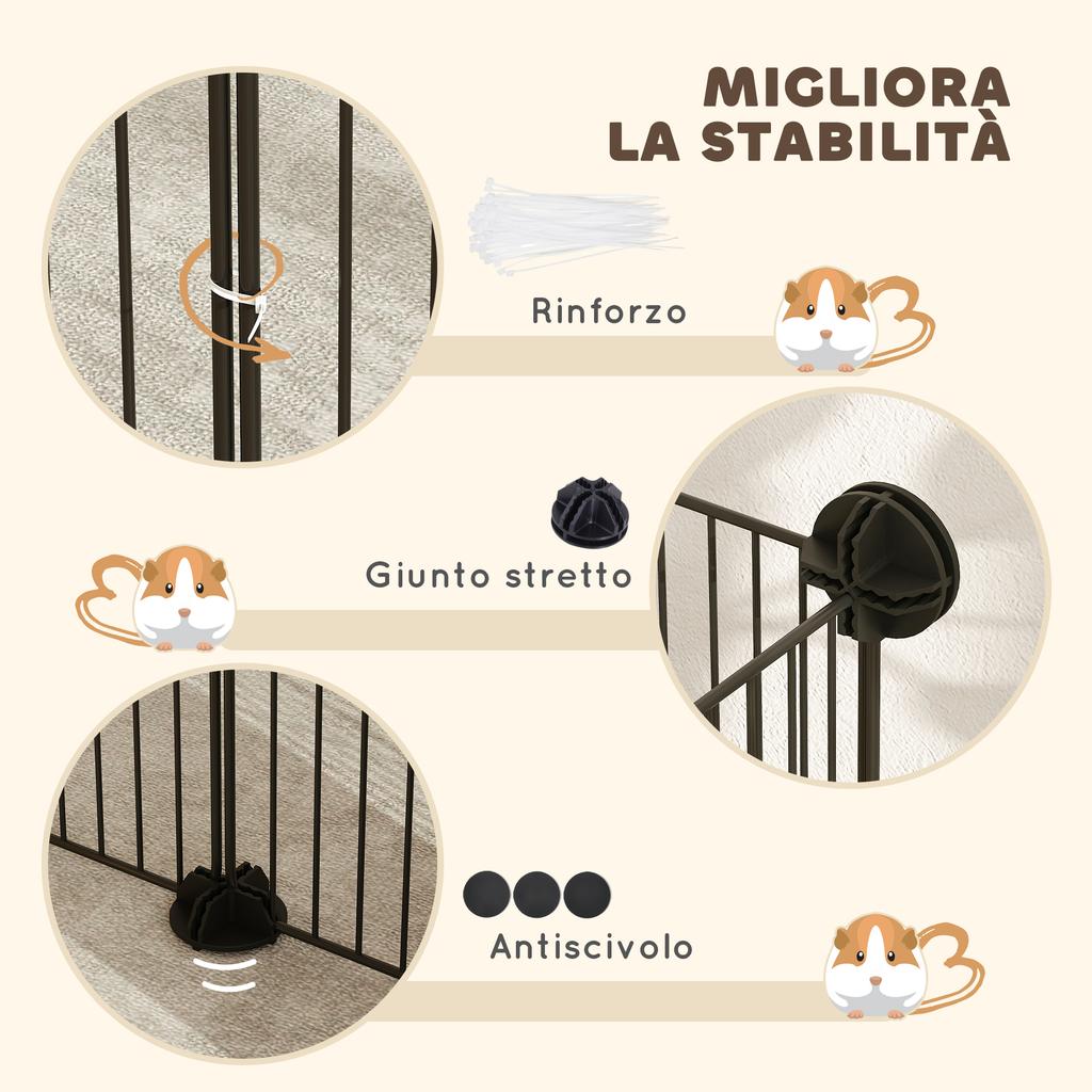 Modular Animal Enclosure with 12 35x35 Cm Panels and Rounded Edges, Made of Metal and ABS, 140x70x35 Cm, Black