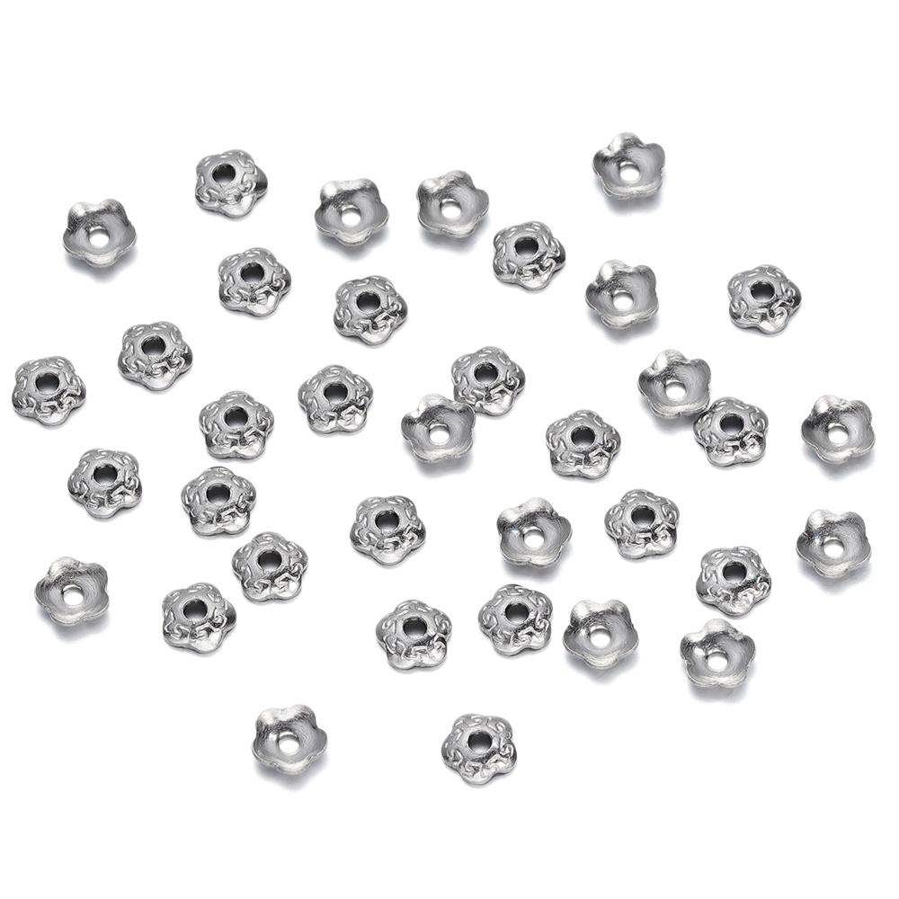 20/50Pcs/Pack Stainless Steel Flower Tree Leaf Round Beads Caps For Handmade DIY Jewelry Making Bracelet Necklace Accessories