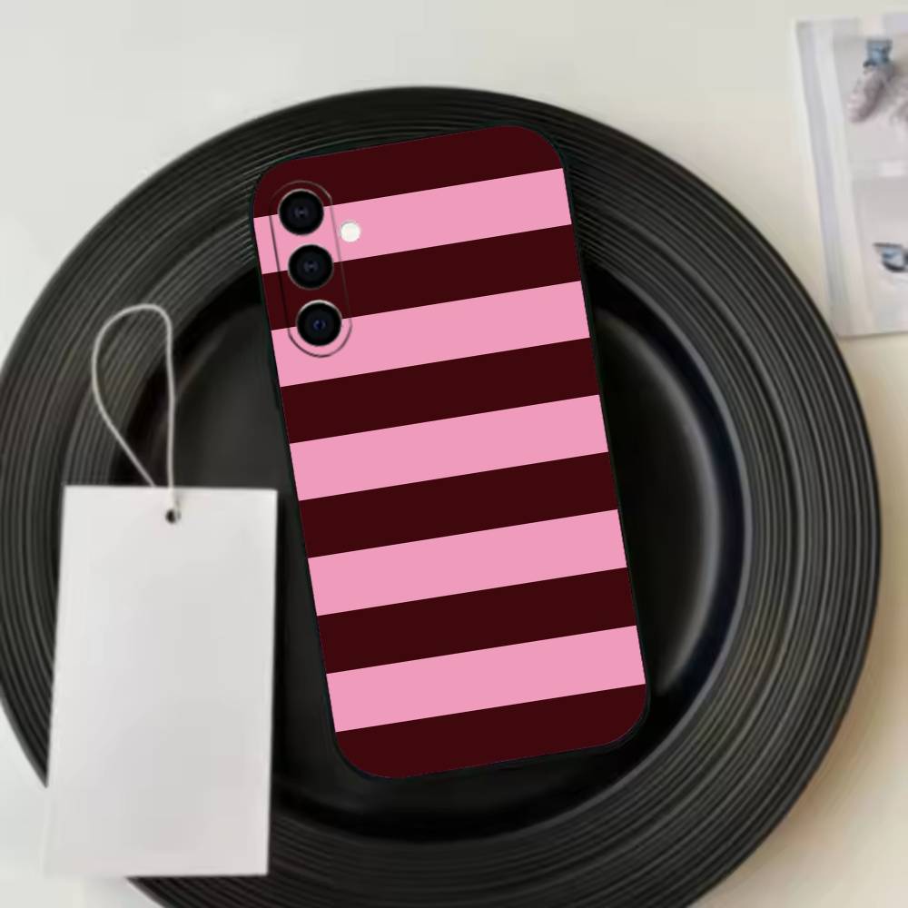 Burgundy White Stripe pattern Phone Case For Samsung Galaxy A73,A72,A71,A70,A53,A52,A51,Soft Silicone Black Cover
