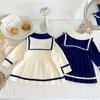 Jaydyequ Casual Perfect for Shrine and Navy Size 110cm Girls' Spring/Autumn/Winter Dress, Knitwear, Sailor-Style Dress, Weddings, Visits, Recitals,